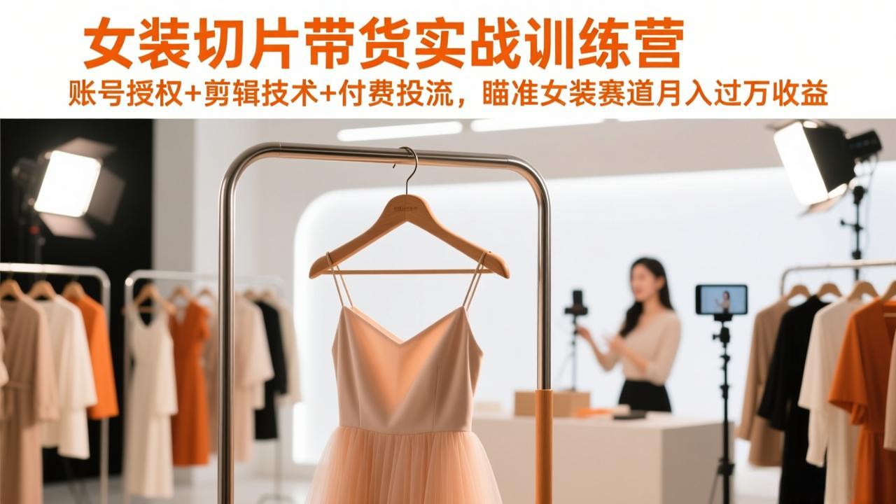 女装切片带货实战训练营，账号授权+剪辑技术+付费投流，瞄准女装赛道月入过万收益-惠声资源站