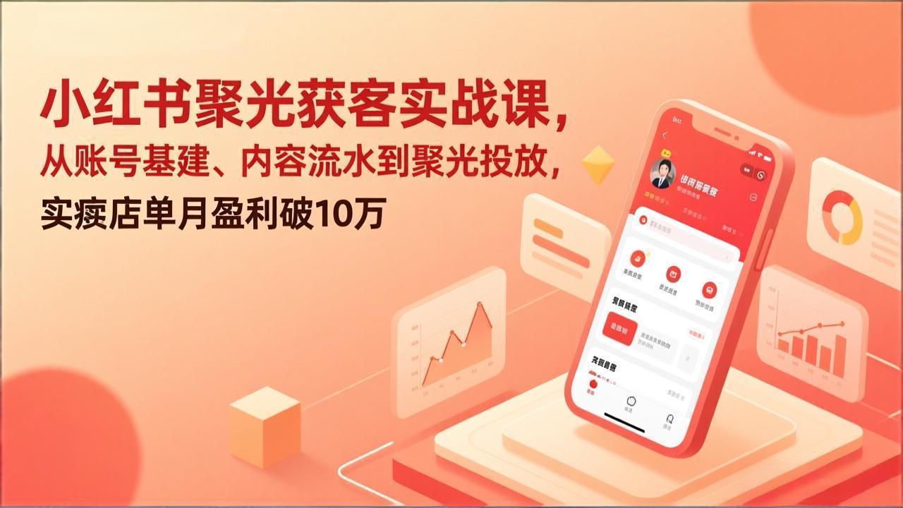 小红书聚光获客实战课，从账号基建、内容流水到聚光投放，实体店单月盈利破10万-惠声资源站