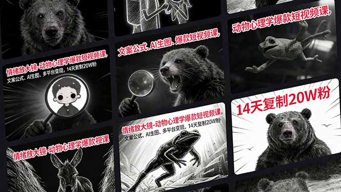 情绪放大镜-动物心理学爆款短视频课，文案公式、AI生图、多平台变现，14天复制20W粉-惠声资源站