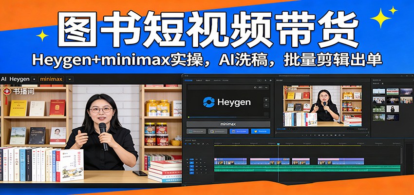图书短视频带货：Heygen+minimax实操，AI洗稿 ，批量剪辑出单-惠声资源站