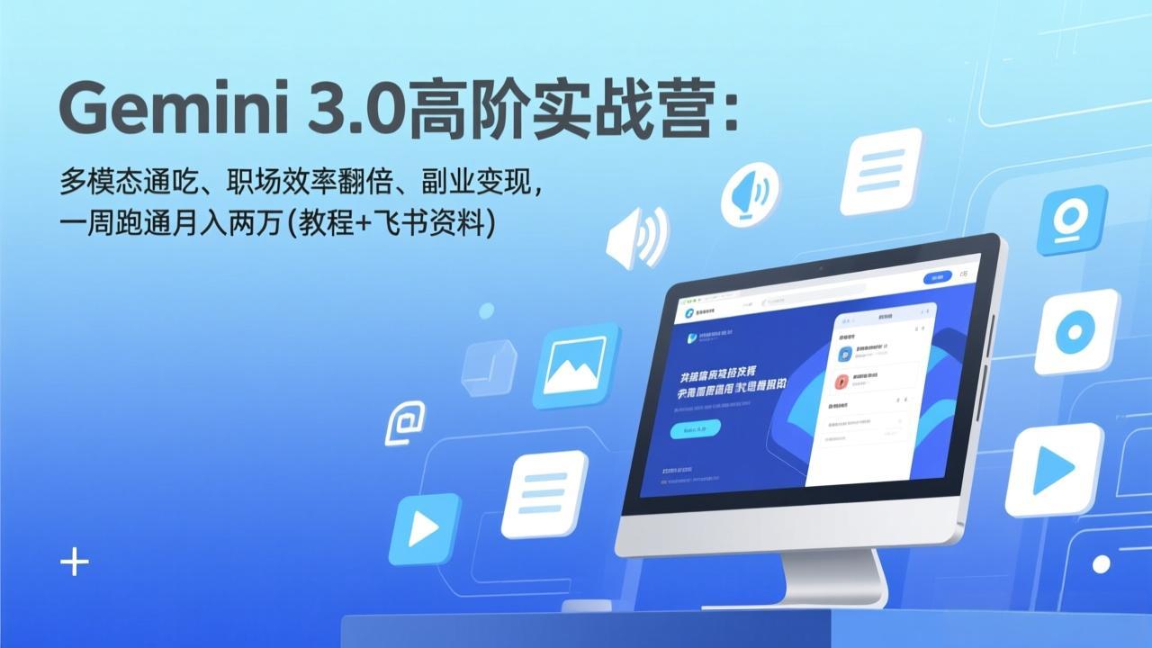 Gemini 3.0高阶实战营：多模态通吃、职场效率翻倍、副业变现，一周跑通月入两万(教程+飞书资料-惠声资源站