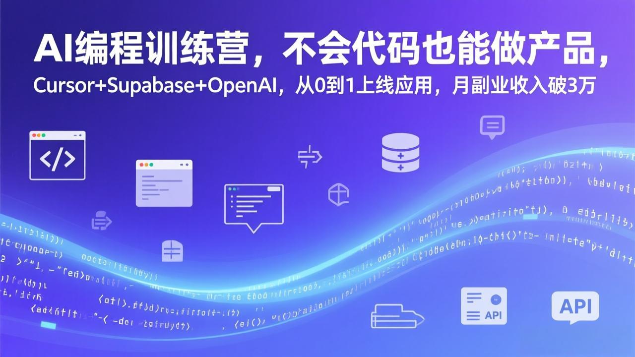 AI编程训练营，不会代码也能做产品，Cursor+Supabase+OpenAI，从0到1上线应用，月副业收入破3万-惠声资源站