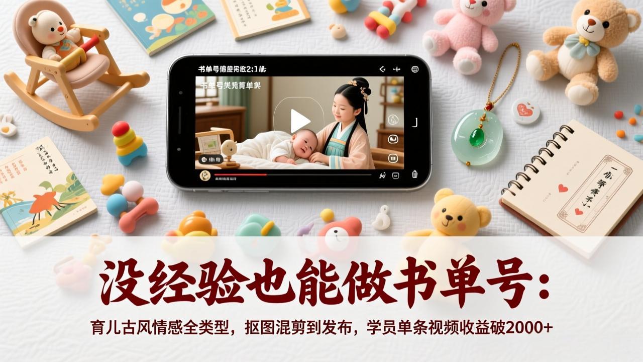 没经验也能做书单号：育儿古风情感全类型，抠图混剪到发布，学员单条视频收益破2000+-惠声资源站