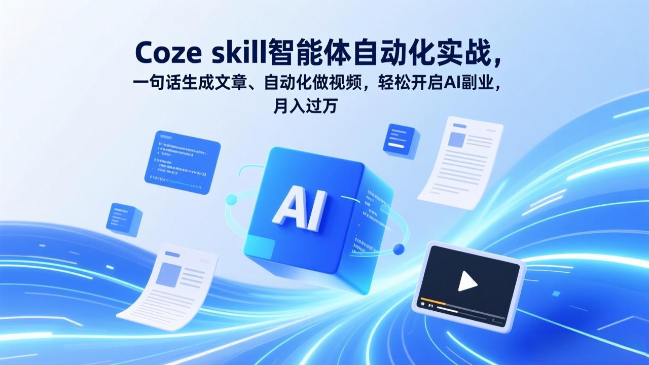 Coze skill智能体自动化实战，一句话生成文章、自动化做视频，轻松开启AI副业，月入过万-惠声资源站