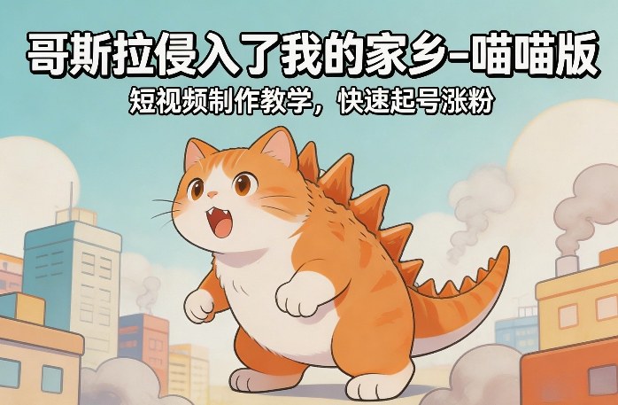 哥斯拉侵入了我的家乡–喵喵版短视频制作教学，快速起号涨粉-惠声资源站