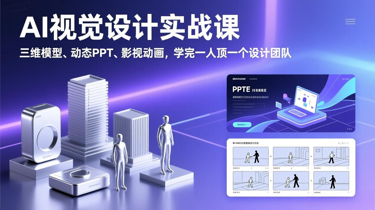 AI视觉设计实战课，三维模型、动态PPT、影视动画，学完一人顶一个设计团队-惠声资源站