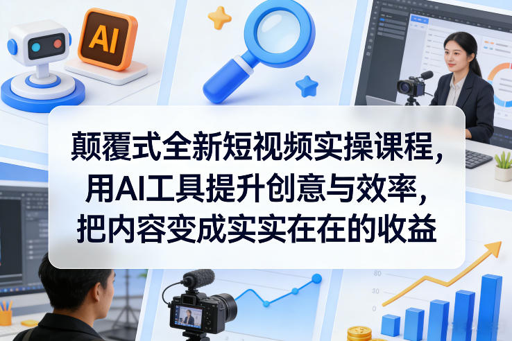 颠覆式全新短视频实操课程，用AI工具提升创意与效率，把内容变成实实在在的收益-惠声资源站