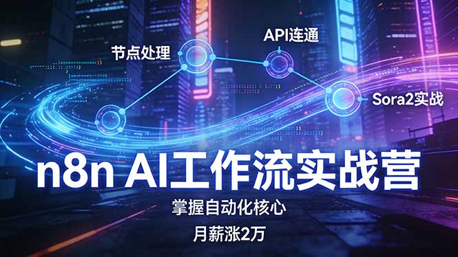 n8n AI工作流实战营，节点处理+API连通+Sora2实战，掌握自动化核心月薪涨2万-惠声资源站