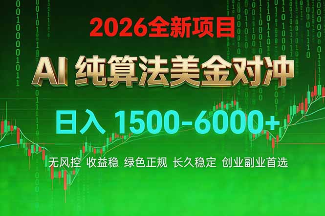 2026 全新美金对冲项目，不套平台赠金，不封号，纯算法对冲，日入 1500-6000+-惠声资源站
