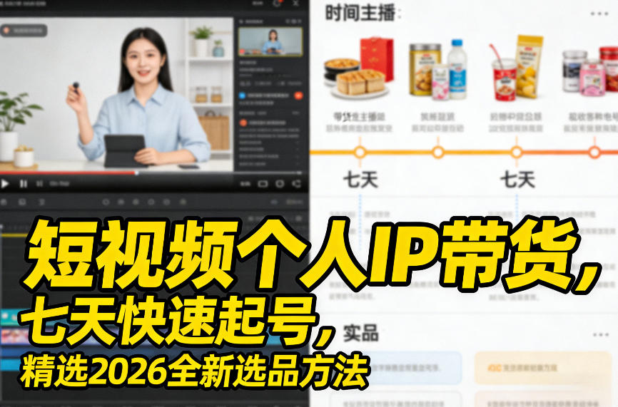 短视频个人IP带货，七天快速起号，精选2026全新选品方法-惠声资源站
