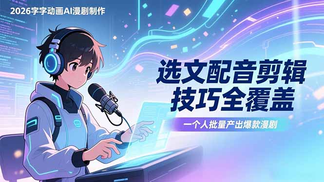 2026字字动画AI漫剧制作-1期，选文配音剪辑技巧全覆盖，一个人就能批量产出爆款漫剧-惠声资源站