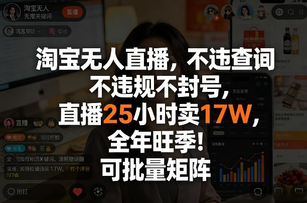 淘宝无人直播，不违规不封号，直播25小时卖17W，全年旺季！可批量矩阵【揭秘】-惠声资源站