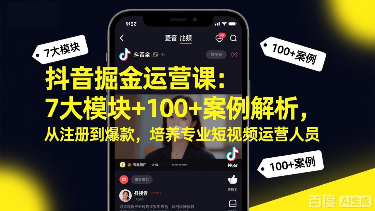 抖音掘金运营课：7大模块+100+案例解析，从注册到爆款，培养专业短视频运营人员-惠声资源站