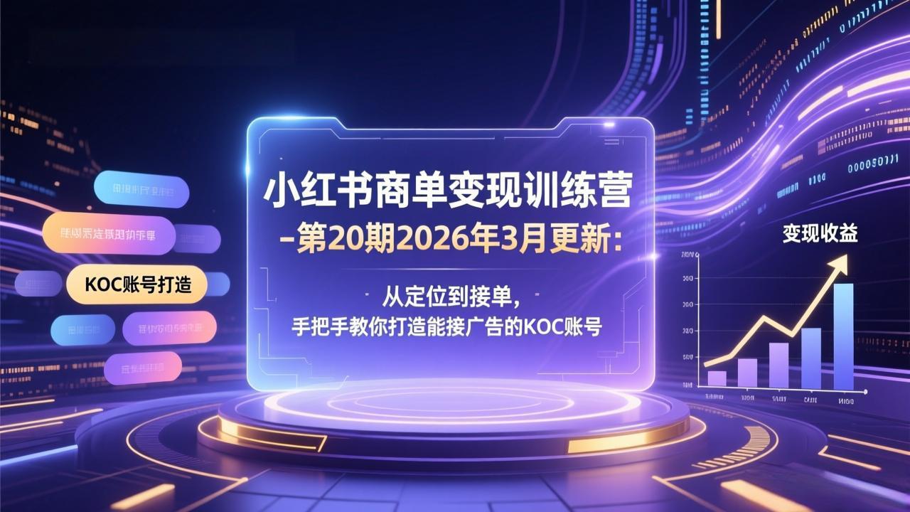 小红书商单变现训练营-第20期26年3月更新：从定位到接单，手把手教你打造能接广告的KOC账号-惠声资源站