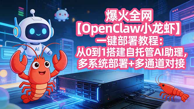 爆火全网【OpenClaw 小龙虾】一键部署教程：从0到1搭建自托管AI助理，多系统部署+多通道对接-惠声资源站