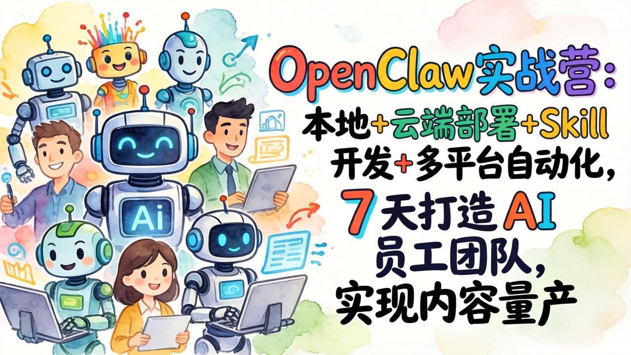 OpenClaw实战营：本地+云端部署+Skill开发+多平台自动化，7 天打造 AI 员工团队，实现内容量产-惠声资源站