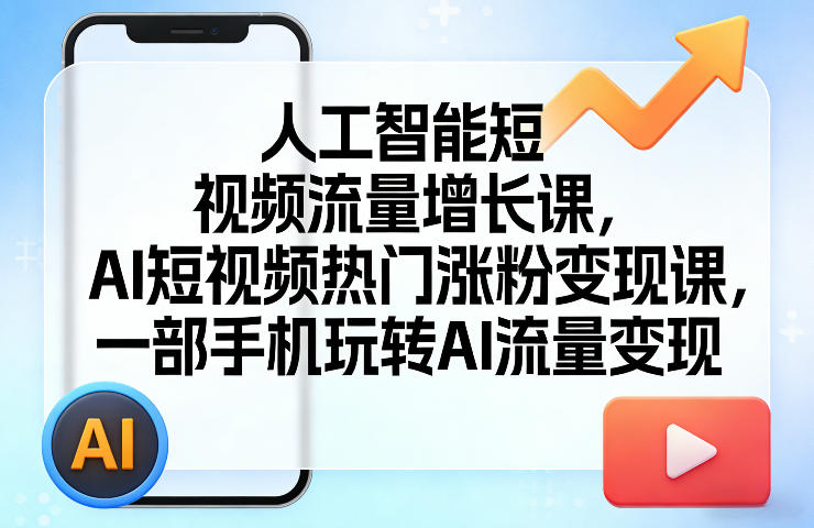 人工智能短视频流量增长课，AI短视频热门涨粉变现课，一部手机玩转AI流量变现-惠声资源站