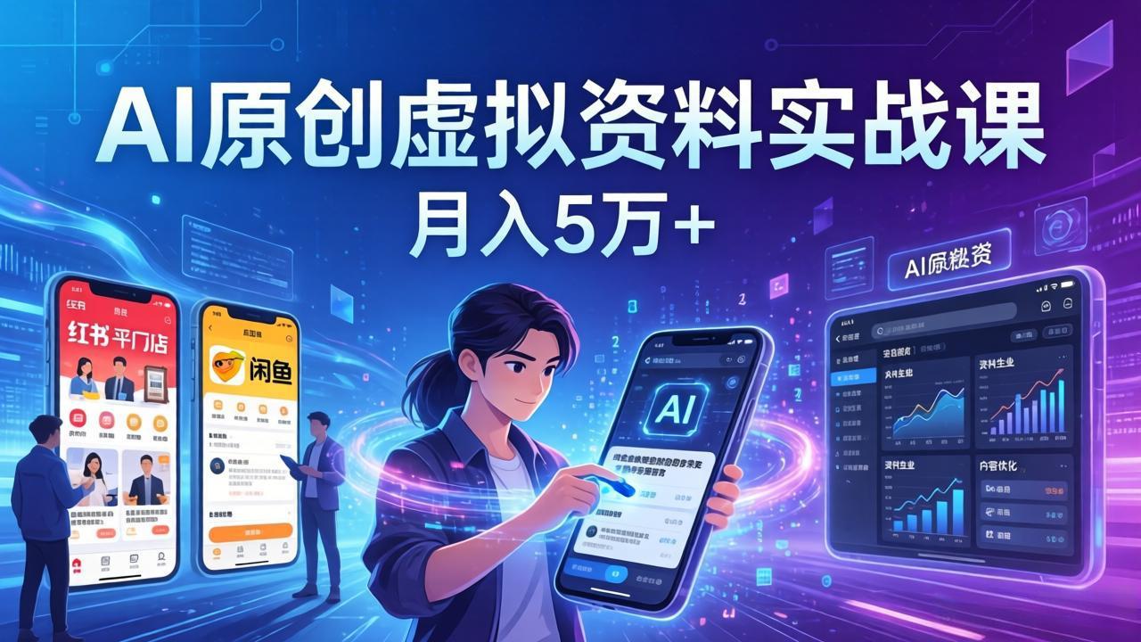 AI原创虚拟资料实战课：2026新机会，小红书闲鱼开店，普通人用AI轻松变现，月入5万+-惠声资源站