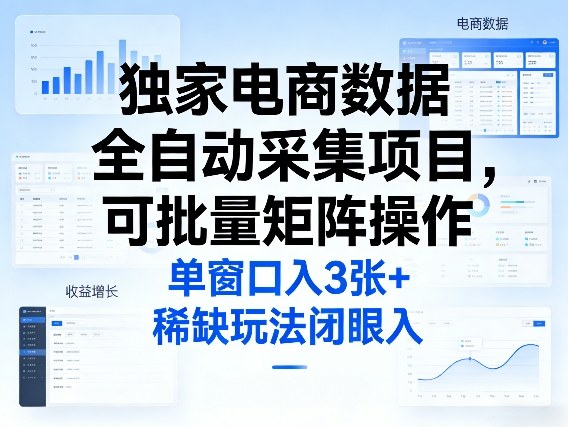 独家电商数据全自动采集项目，可批量矩阵操作，单窗口日入3张+，稀缺玩法闭眼入【揭秘】-惠声资源站