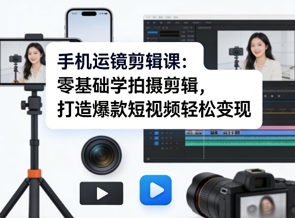 手机运镜剪辑课：零基础学拍摄剪辑，打造爆款短视频轻松变现-惠声资源站