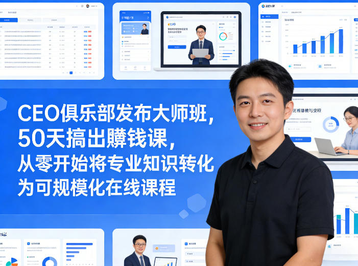 CEO俱乐部发布大师班，50天搞出賺钱课，从零开始将专业知识转化为可规模化在线课程-惠声资源站