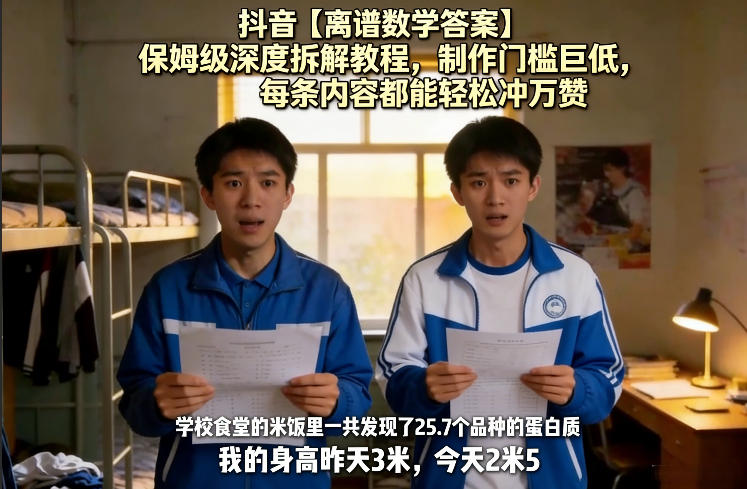 抖音【离谱数学答案】保姆级深度拆解教程，制作门槛巨低，每条内容都能轻松冲万赞，附详细步骤-惠声资源站