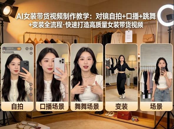 AI女装带货视频制作教学，对镜自拍、口播、跳舞、变装全流程，快速打造高质量女装带货视频-惠声资源站