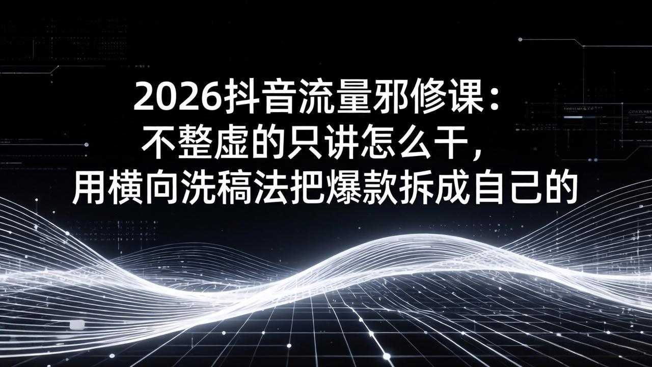 2026抖音流量邪修课：不整虚的只讲怎么干，用横向洗稿法把爆款拆成自己的-惠声资源站
