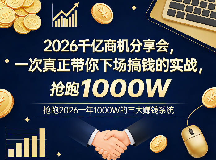 2026千亿商机分享会，一次真正带你下场搞钱的实战，抢跑2026一年1000W的三大賺钱系统-惠声资源站