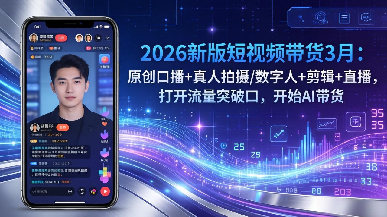 2026新版短视频带货3月：原创口播+真人拍摄/数字人+剪辑+直播，打开流量突破口，开始AI带货-惠声资源站