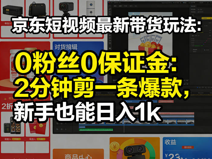 京东短视频最新带货玩法，0粉丝0保证金，2分钟剪一条爆款，新手也能日入1k+【揭秘】-惠声资源站