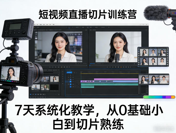 短视频直播切片训练营，7天系统化教学，从0基础小白到切片熟练-惠声资源站