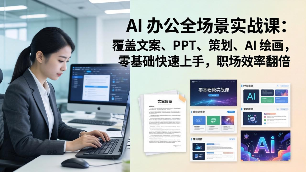 AI 办公全场景实战课：覆盖文案、PPT、策划、AI 绘画，零基础快速上手，职场效率翻倍-惠声资源站