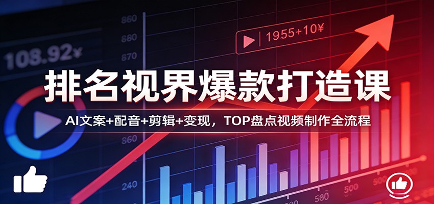 排名视界爆款打造课:AI文案+配音+剪辑+变现,TOP盘点视频制作全流程-惠声资源站