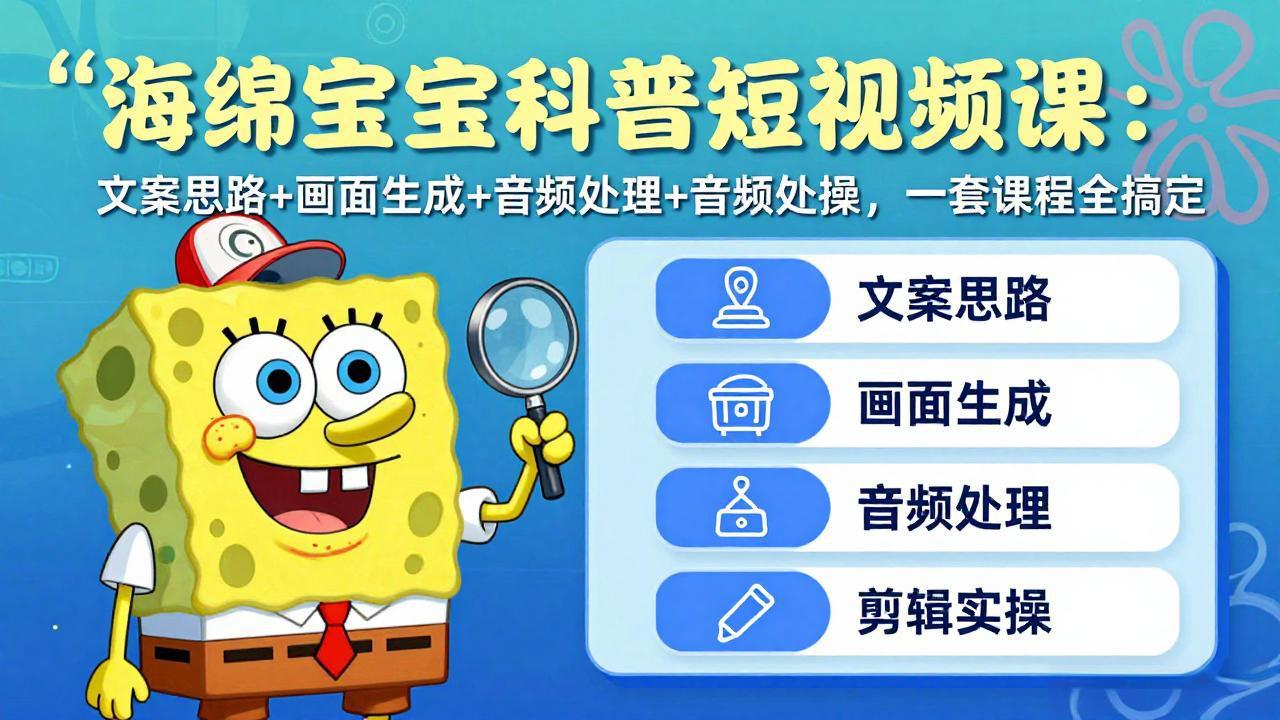 海绵宝宝科普短视频课：文案思路+画面生成+音频处理+剪辑实操，一套课程全搞定-惠声资源站