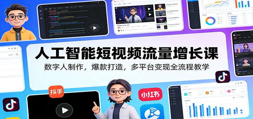 人工智能短视频流量增长课：数字人制作，爆款打造，多平台变现全流程教学-惠声资源站
