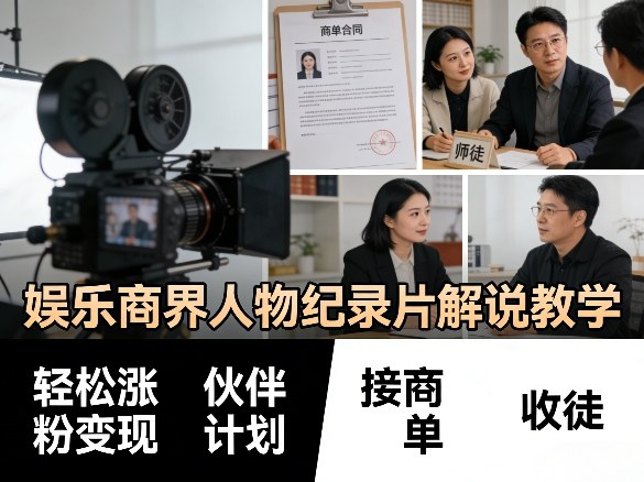 娱乐商界人物纪录片解说教学，轻松涨粉变现，伙伴计划，接商单，收徒等-惠声资源站