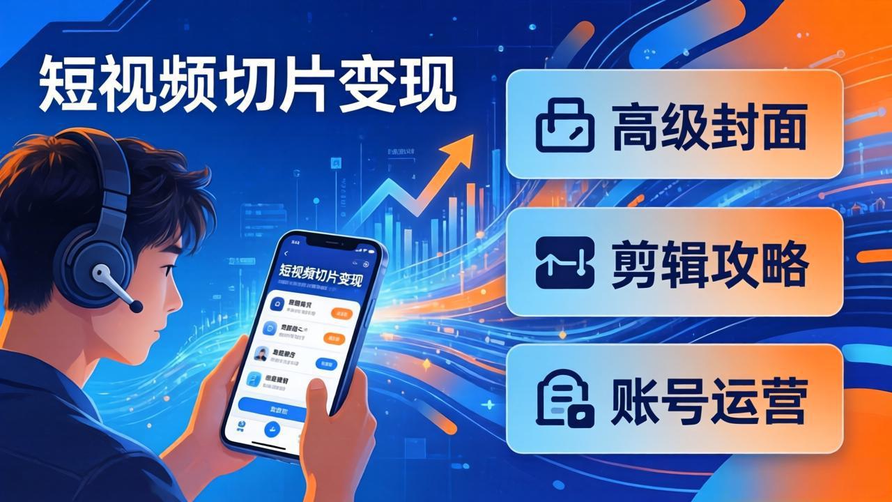 短视频切片变现速成班2.0：高级封面+剪辑攻略+账号运营，0基础小白快速入局副业-惠声资源站