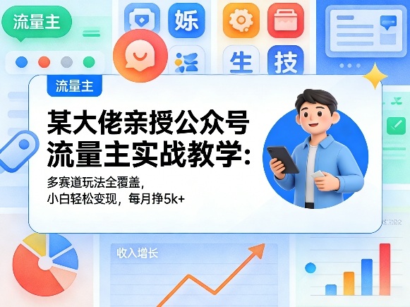 某大佬亲授公众号流量主实战教学：多赛道玩法全覆盖，小白轻松变现，每月多挣5k+-惠声资源站
