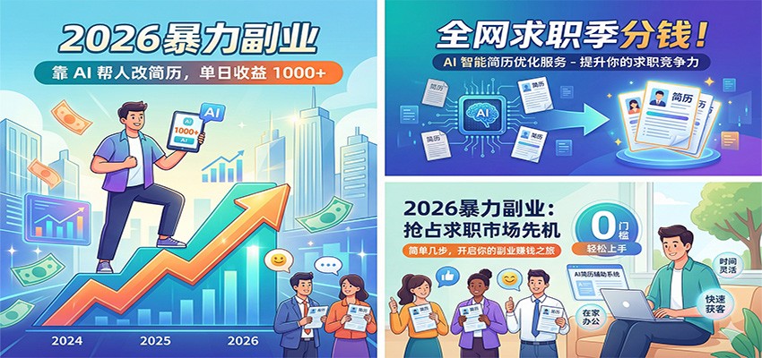 2026暴力副业：靠AI帮人改简历，单日收益1000+，全网求职季分钱-惠声资源站