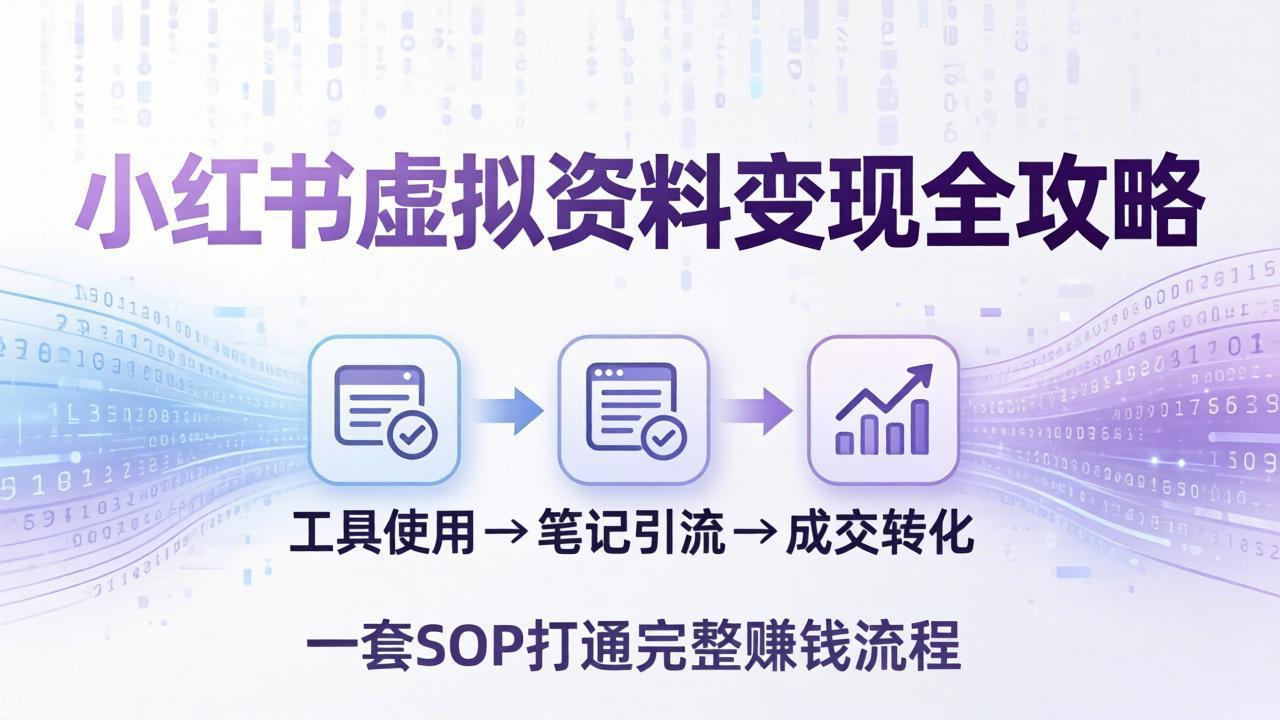 小红书虚拟资料变现全攻略：从工具使用到笔记引流成交，一套 SOP 打通完整赚钱流程-惠声资源站