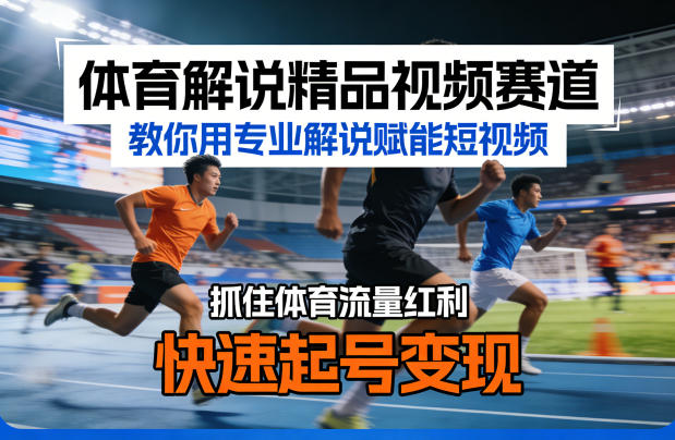 体育解说精品视频赛道，教你用专业解说赋能短视频，抓住体育流量红利，快速起号变现-惠声资源站
