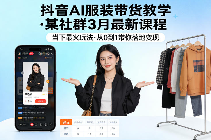 抖音AI服装带货教学，某社群3月最新课程，当下最火玩法，从0到1带你落地变现-惠声资源站
