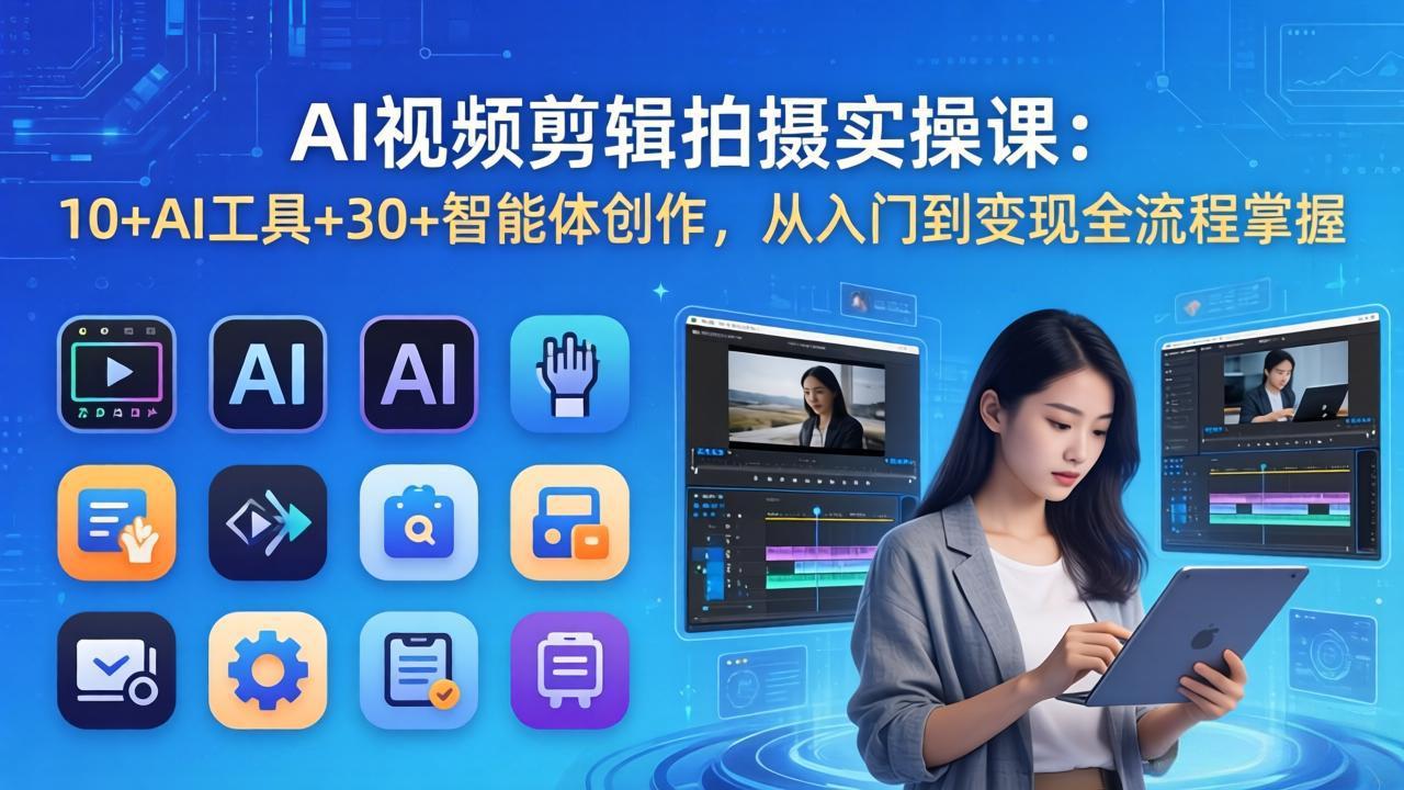 AI 视频剪辑拍摄实操课：10+AI工具+30+智能体创作，从入门到变现全流程掌握-惠声资源站
