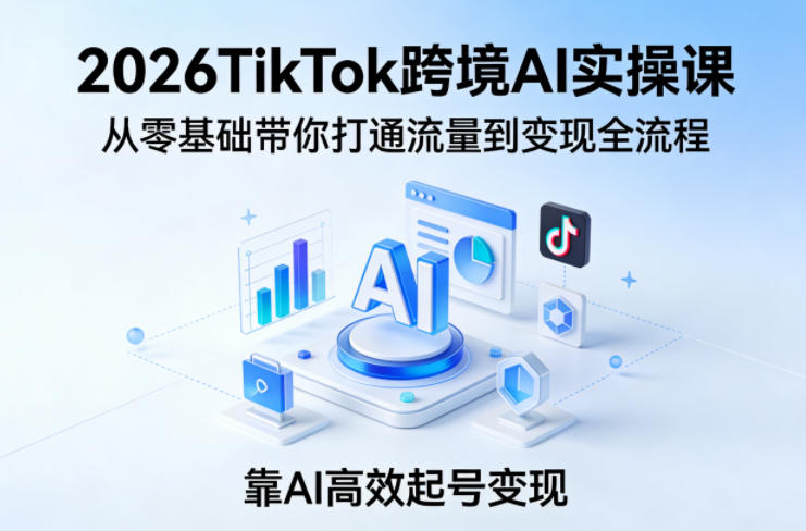 2026TikTok跨境AI实操课，从零基础带你打通流量到变现全流程，靠AI高效起号变现-惠声资源站