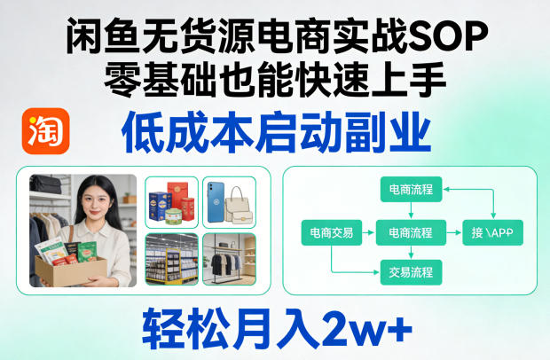 闲鱼无货源电商实战SOP，零基础也能快速上手，低成本启动副业，轻松月入2w+-惠声资源站