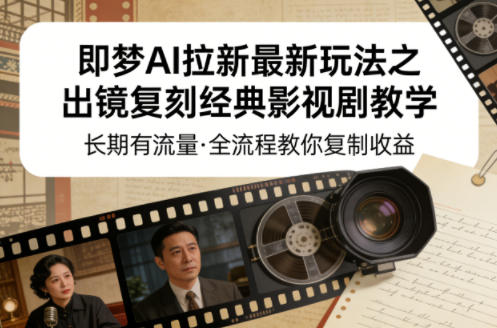 即梦AI拉新最新玩法之出镜复刻经典影视剧教学，长期有流量，全流程教你复制收益-惠声资源站