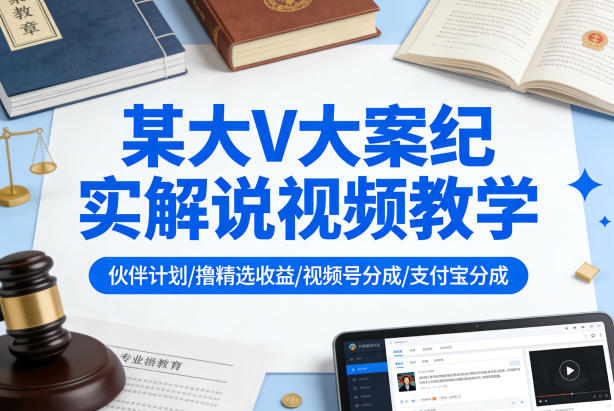 某大V大案纪实解说视频教学，可做伙伴计划、撸精选收益，视频号和支付宝分成计划均可-惠声资源站