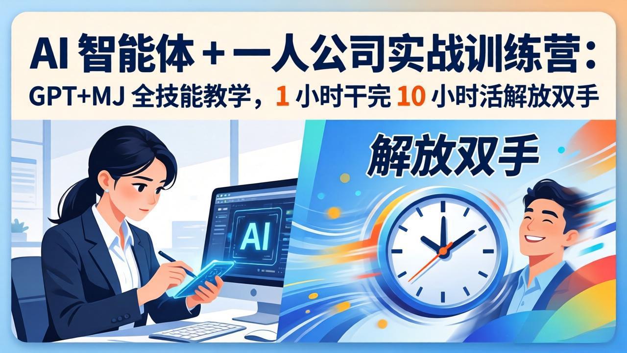 AI 智能体 + 一人公司实战训练营：GPT+MJ 全技能教学，1 小时干完 10 小时活解放双手-惠声资源站