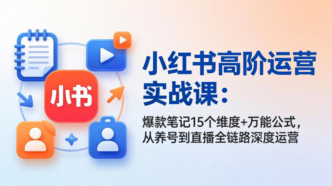 小红书高阶运营实战课：爆款笔记15个维度+万能公式，从养号到直播全链路深度运营-惠声资源站